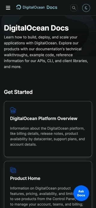 DigitalOcean Docs on mobile