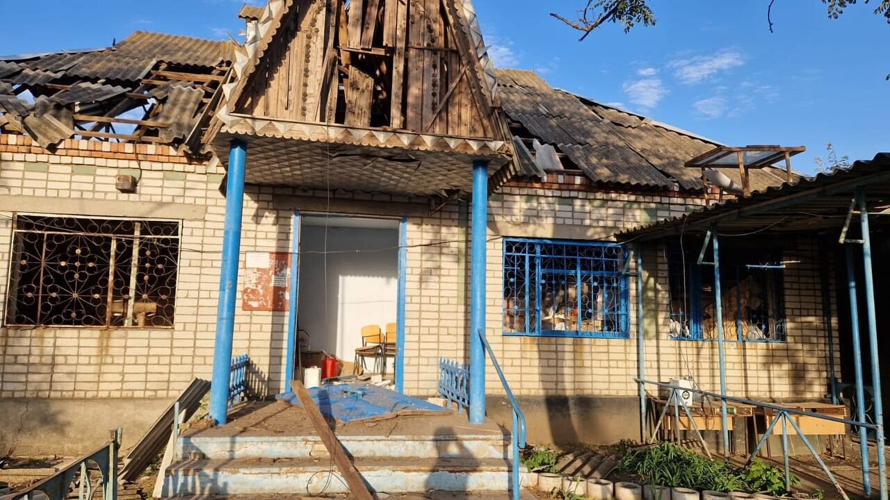 A village house with a destroyed roof